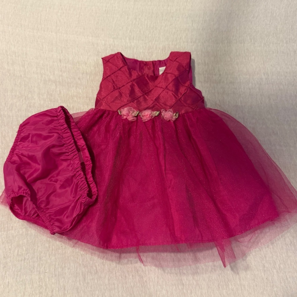George Baby Girls Fuchsia Pink Tulle Party Dress with Diaper Cover 6-9M